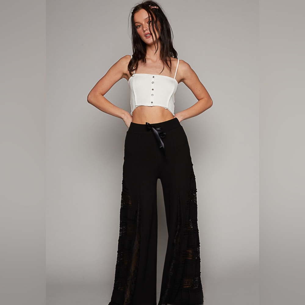 POL Black Wide Leg Pants with Lace Detail - Picture 4 of 9